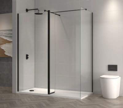 TAILORED T18 900mm ORCA MATT BLACK WETROOM PANEL, 7026 TAILORED T18 900mm ORCA MATT BLACK WETROOM PANEL, 7026